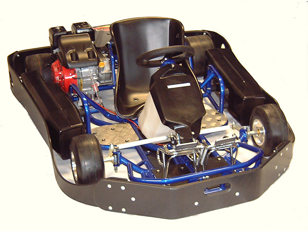 Hire kart showing polyethylene bumper system and rotationally moulded side pod