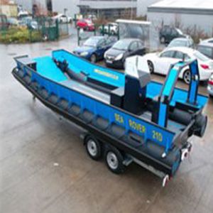 A work boat complete with landing craft style loading ramp completely manufactured in High Density Polyethylene & 95 % of parts cut on the CNC router.