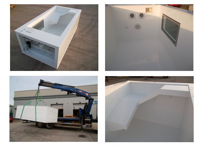 Dog hydrotherapy pool 3000mm x 1500mm x 1200mm deep complete with internal ramp - viewing window and underwater lighting.