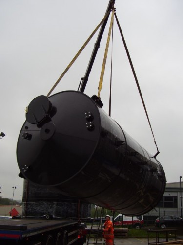 25,000 litre waste acid tank in H.D.P.E ready for transport to site and installation.
